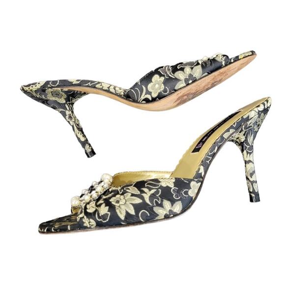 Steve Madden‎ Brocade Floral Fabric Covered Open Toe Slip On Heels Size 9.5 - Picture 4 of 9